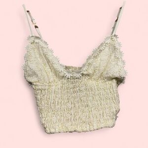 Cute creamy lace metallic thread daisy floral stretchy crop top Princess Polly